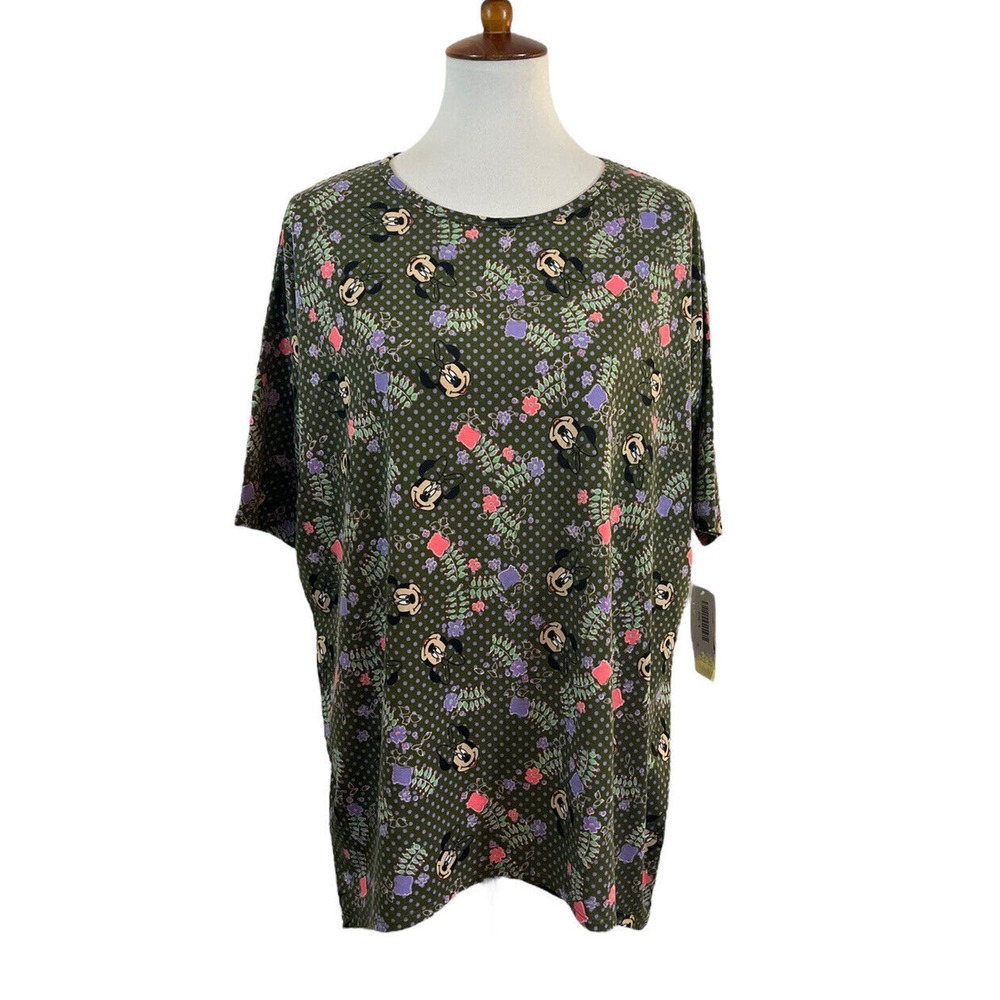 NWT Lularoe Womens Irma Tunic Shirt Disney Minnie Mouse Green Floral